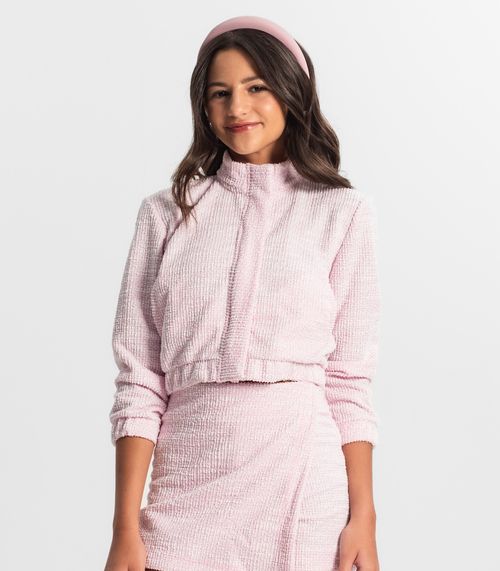 Jaqueta Juvenil Em Tweed Minty Rosa