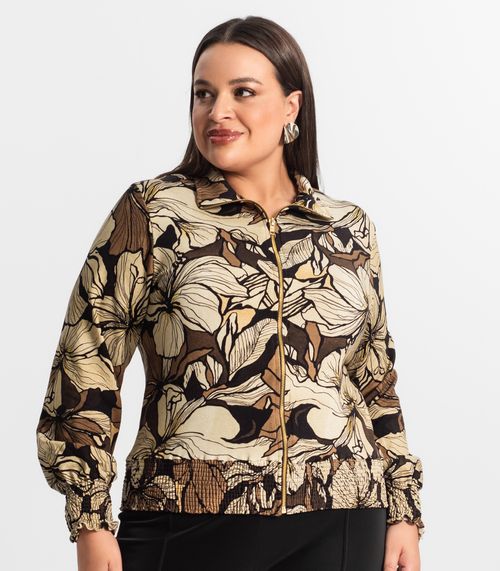 Jaqueta Plus Size Feminina Estampada Secret Glam Marrom