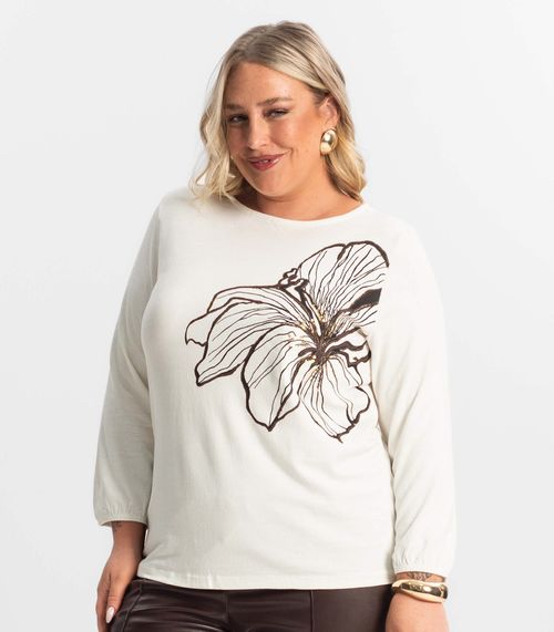 Blusa Feminina Plus Size Manga 7/8 Secret Glam Bege