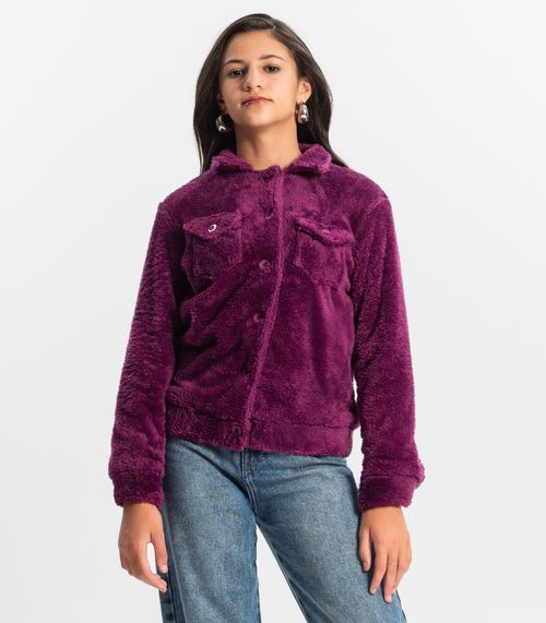 Jaqueta Juvenil Feminina Com Pelo Minty Roxo