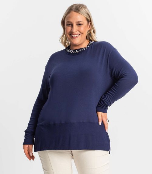 Blusão Feminino Plus Size Secret Glam Azul