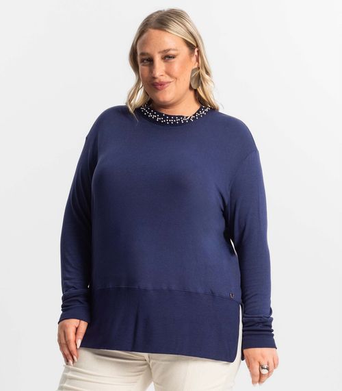 Blusão Feminino Plus Size Secret Glam Azul
