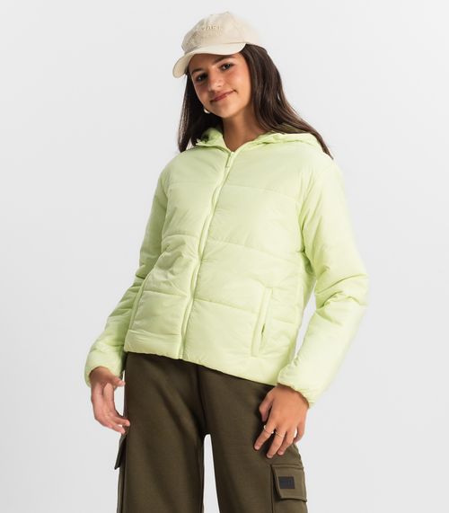 Jaqueta Puffer Juvenil Feminina Com Capuz Minty Verde