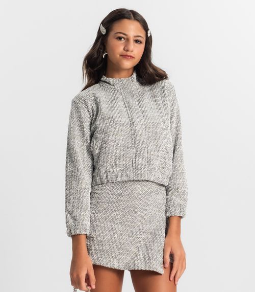 Jaqueta Juvenil Em Tweed Minty Preto