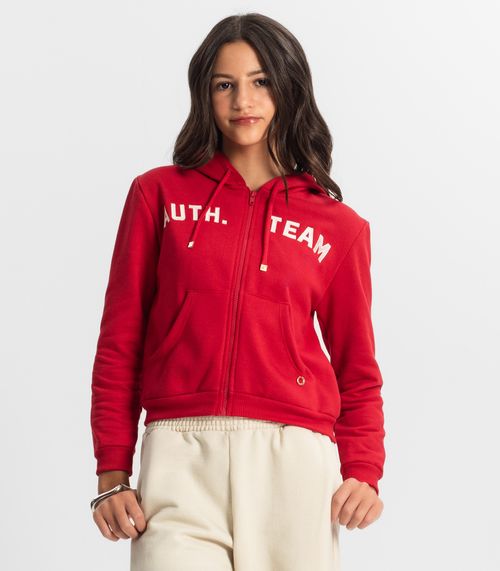 Jaqueta Juvenil Feminina Com Capuz Minty Vermelho