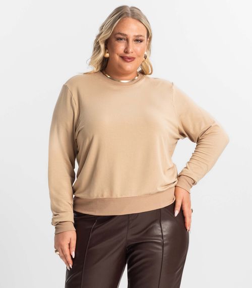 Blusão Feminino Plus Size Manga Longa Secret Glam Marrom