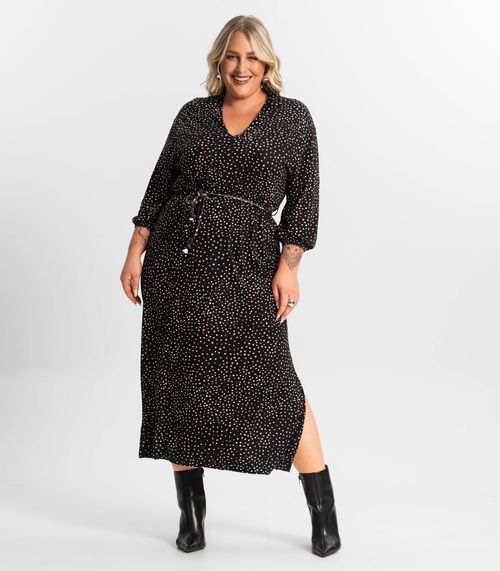 Vestido Midi Plus Manga 7/8 Secret Glam Preto