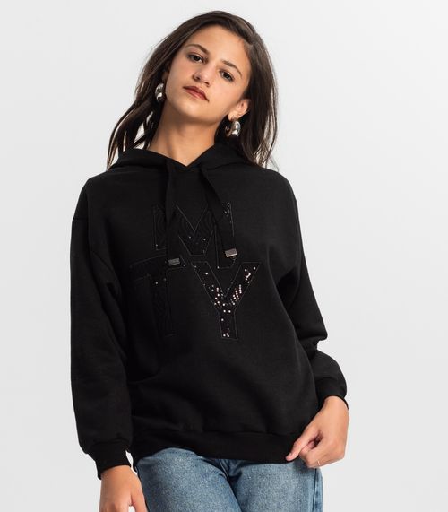 Blusão Juvenil Feminino Com Capuz Minty Preto