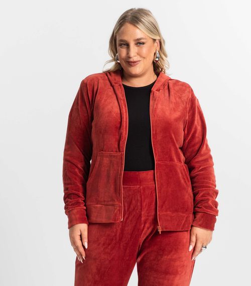 Jaqueta Feminina Plus Size Com Capuz Secret Glam Vermelho
