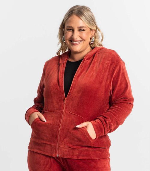 Jaqueta Feminina Plus Size Com Capuz Secret Glam Vermelho