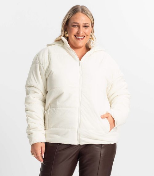 Jaqueta Com Capuz Feminina Plus Size Secret Glam Bege