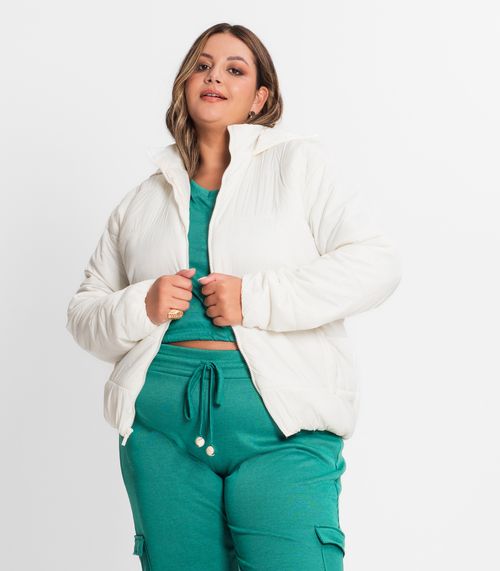 Jaqueta Com Capuz Feminina Plus Size Secret Glam Bege