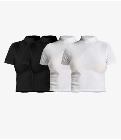 Kit 4 Blusas Feminina Canelada Manga Curta Select Sortido