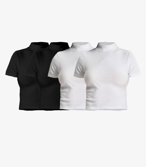 Kit 4 Blusas Feminina Canelada Manga Curta Select Sortido