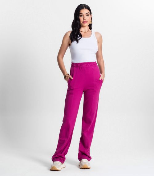 Kit 3 Calças Feminina Wide Leg Moletinho Select Rosa