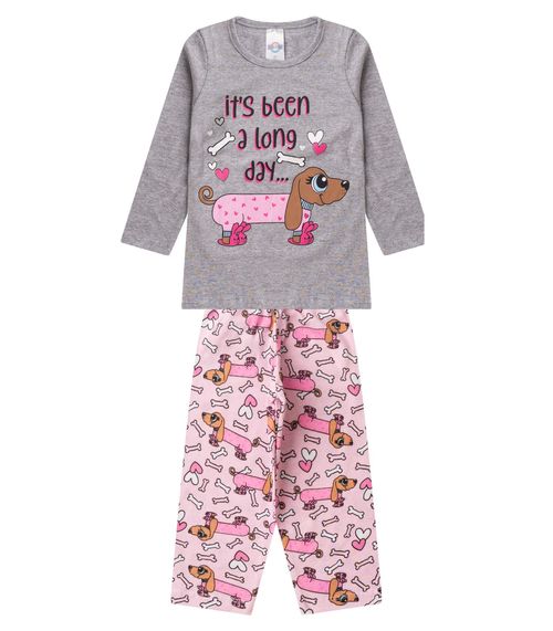 Pijama Menina Manga Longa Brilha No Escuro Kappes Cinza