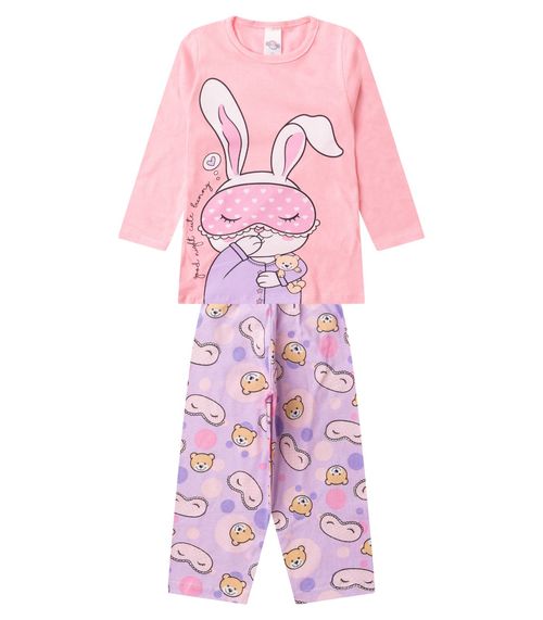 Pijama Menina Manga Longa Brilha No Escuro Kappes Rosa