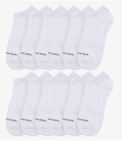 Kit 12 Pares De Meia Soquete Lisas Trick Nick Branco