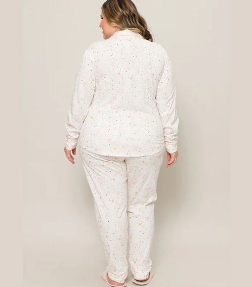 Pijama Plus Americano Manga Longa Evanilda Branco