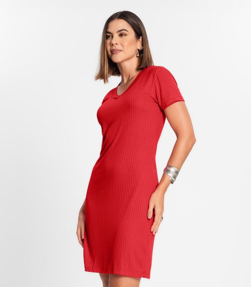 Vestido Feminino Em Ribana Canelada Rovitex Vermelho