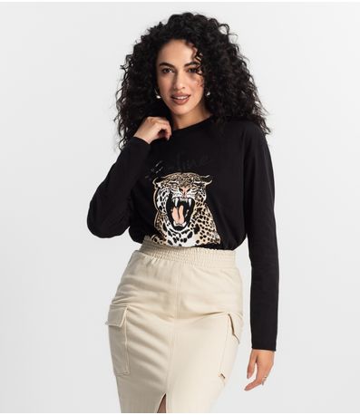 Blusa Manga Longa Feminina Rovitex Preto