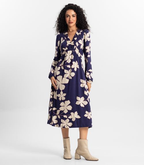 Vestido Manga Longa Midi Feminino Rovitex Azul