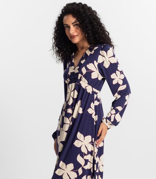 Vestido Manga Longa Midi Feminino Rovitex Azul
