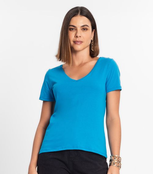 Blusa Feminina Manga Curta Decote V Rovitex Azul