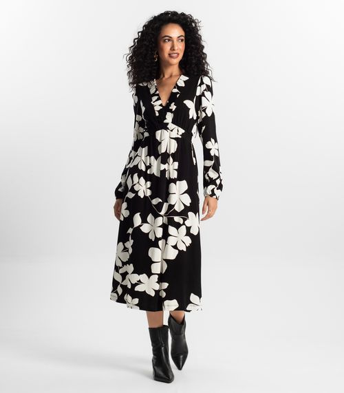 Vestido Manga Longa Midi Feminino Rovitex Preto