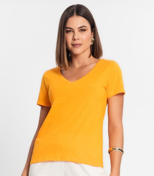 Blusa Feminina Manga Curta Decote V Rovitex Laranja