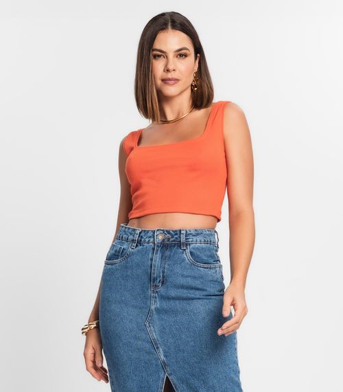 Top Cropped Ribana Básico Rovitex Laranja
