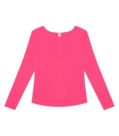 Blusa Manga Longa Em Ribana Canelada Rovitex Rosa