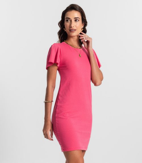 Vestido Feminino Curto De Ribana Canelada KO Rosa