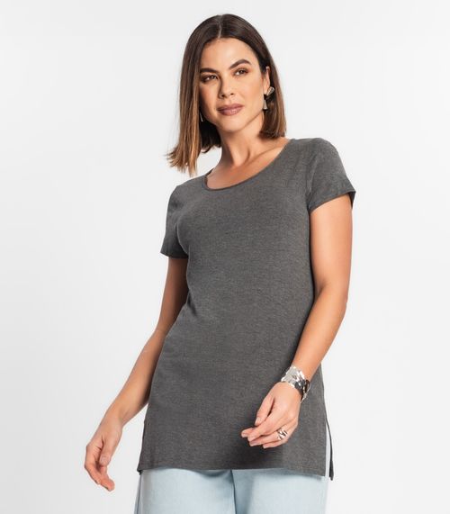 Blusa Básica Alongada Feminina Rovitex Cinza