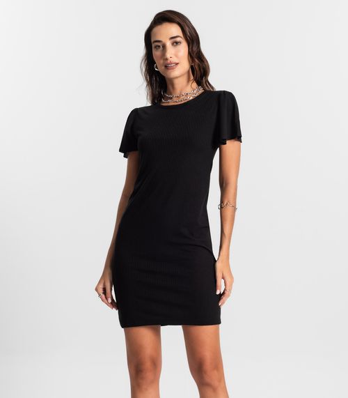 Vestido Feminino Curto De Ribana Canelada KO Preto