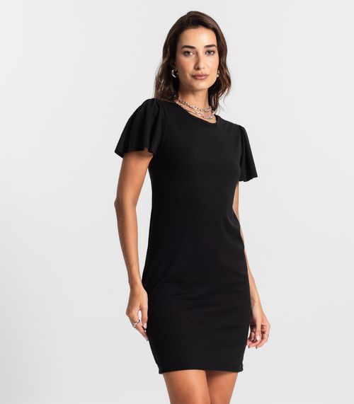 Vestido Feminino Curto De Ribana Canelada KO Preto