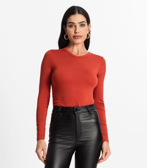 Blusa Manga Longa Decote V Básica Select Laranja