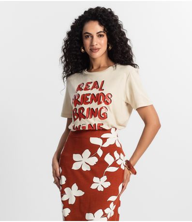 T-Shirt Feminina Estampada Rovitex Bege
