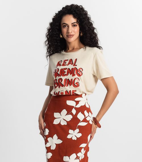 T-Shirt Feminina Estampada Rovitex Bege