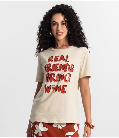 T-Shirt Feminina Estampada Rovitex Bege