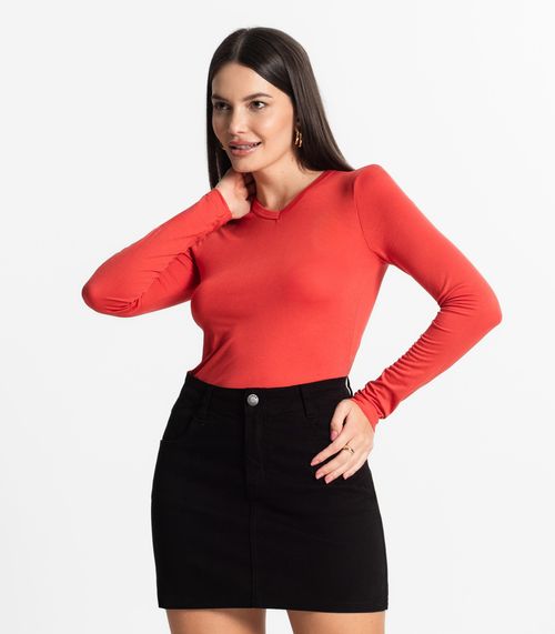 Blusa Manga Longa Decote V Básica Select Laranja