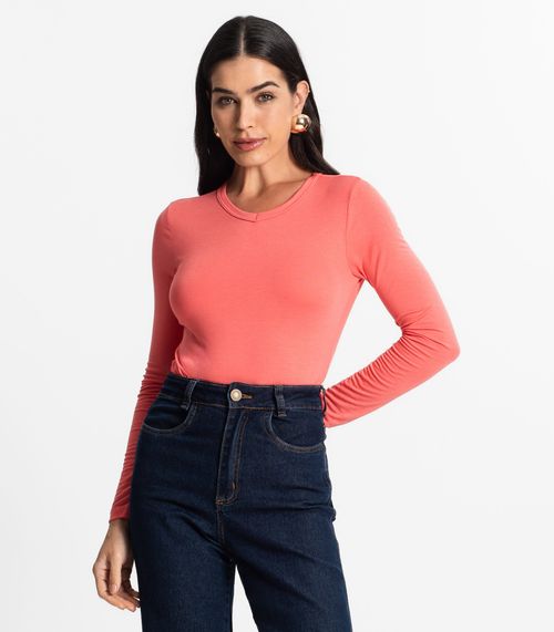 Blusa Manga Longa Decote V Básica Select Rosa