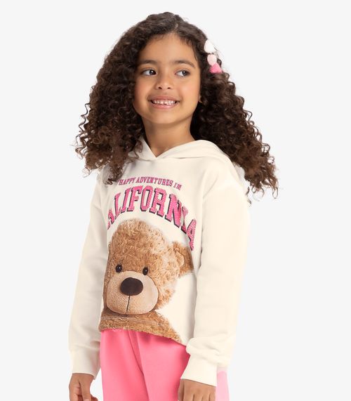 Blusão Menina Ursinho Com Capuz Rovi Kids Bege
