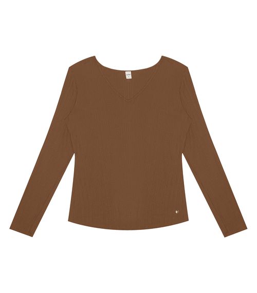 Blusa Manga Longa Em Ribana Canelada Rovitex Marrom