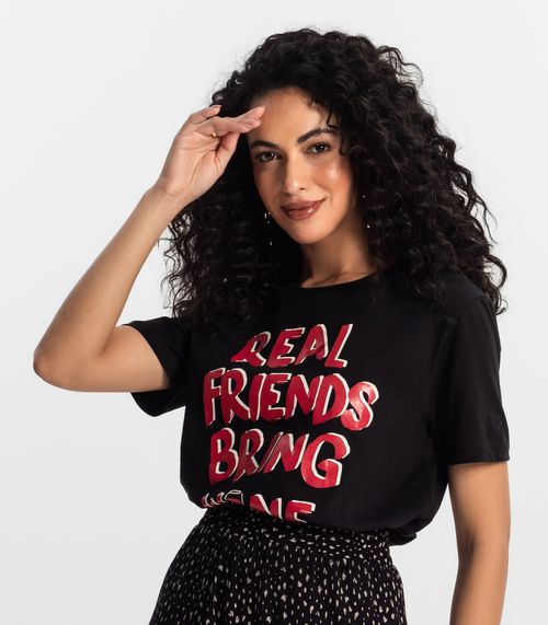 T-Shirt Feminina Estampada Rovitex Preto