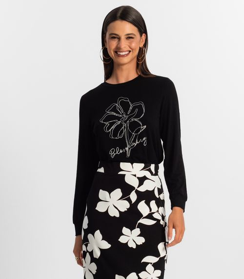 Blusa Manga Longa Feminina Rovitex Preto