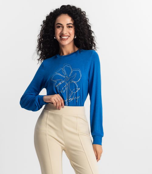 Blusa Manga Longa Feminina Rovitex Azul