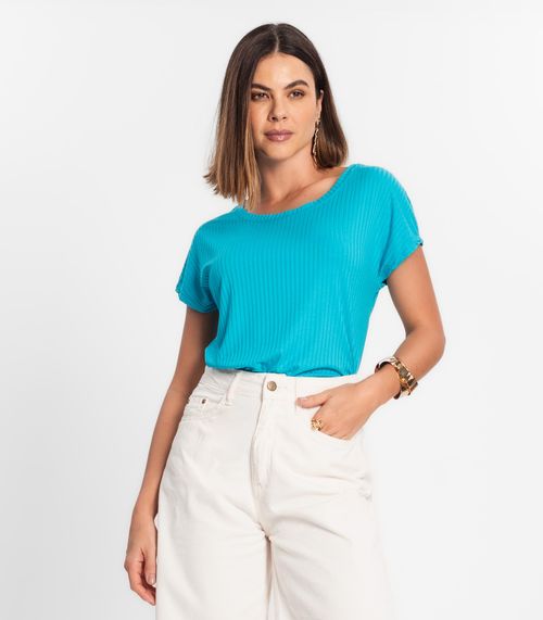 Blusa Feminina Ribana Canelada Básica Rovitex Azul