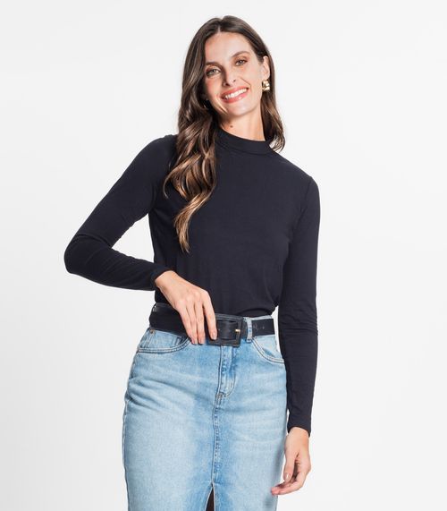Blusa Feminina Manga Longa Gola Alta Rovitex Preto