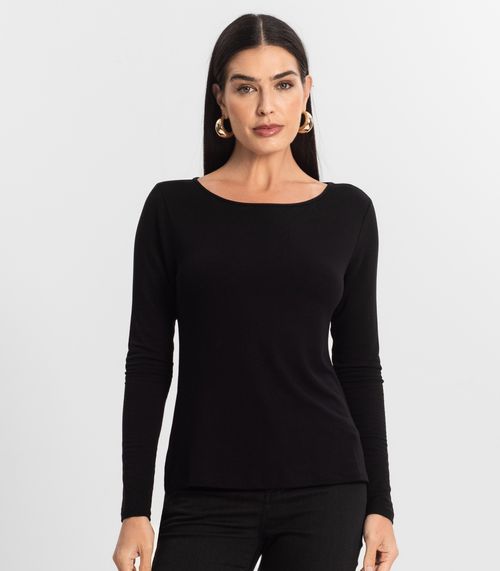 Blusa Feminina Manga Longa Gola Alta Rovitex Preto